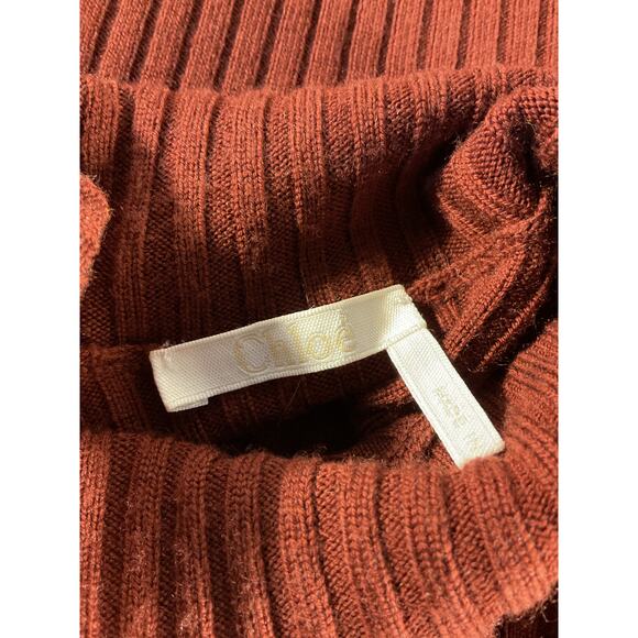 Chlo� 'Ribbed' Brown Wool Cashmere-Blend Turtleneck Sweater Size XL - Picture 5 of 7